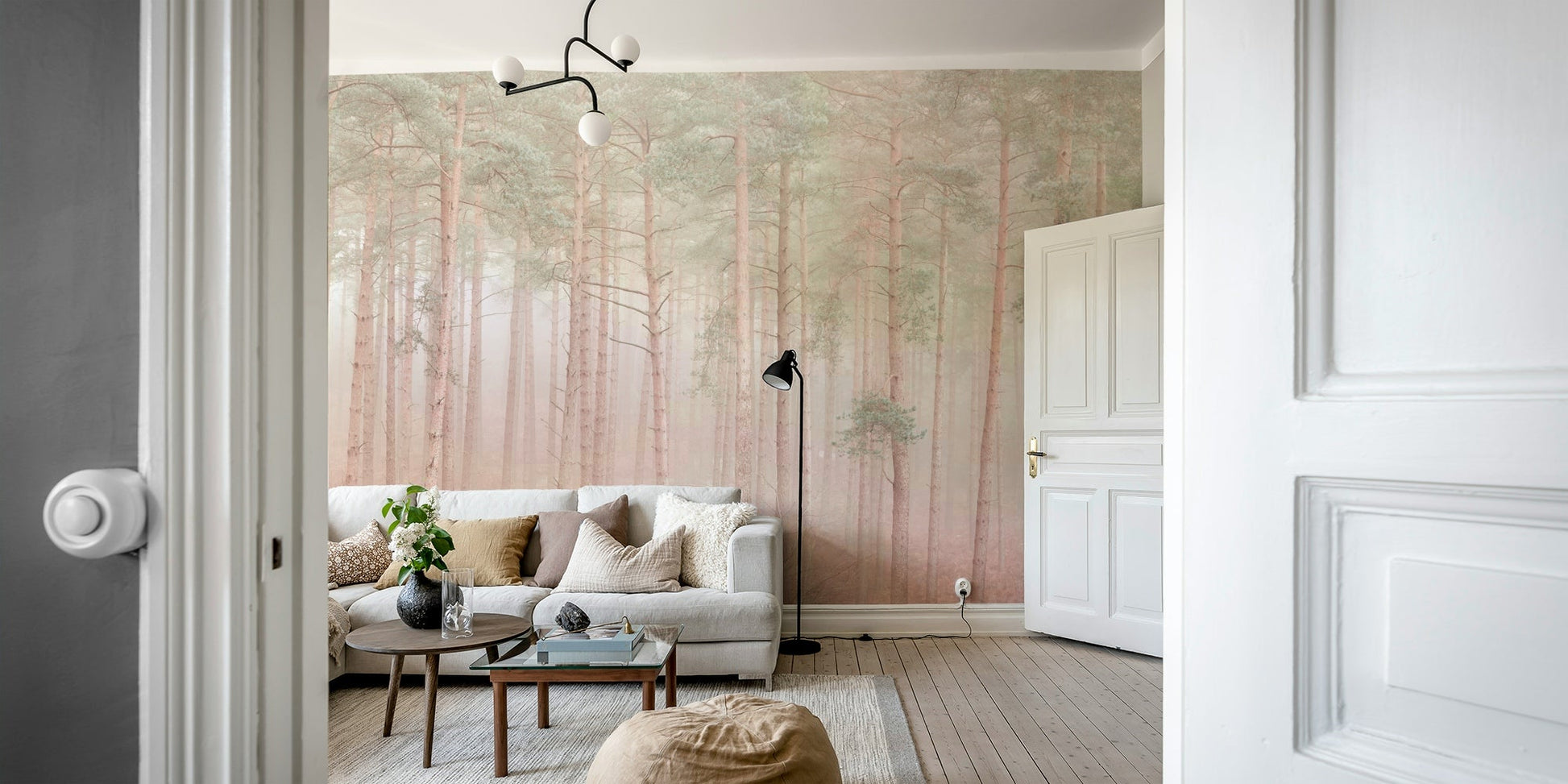 The colors are soft, muted tones of beige, brown, and green.

