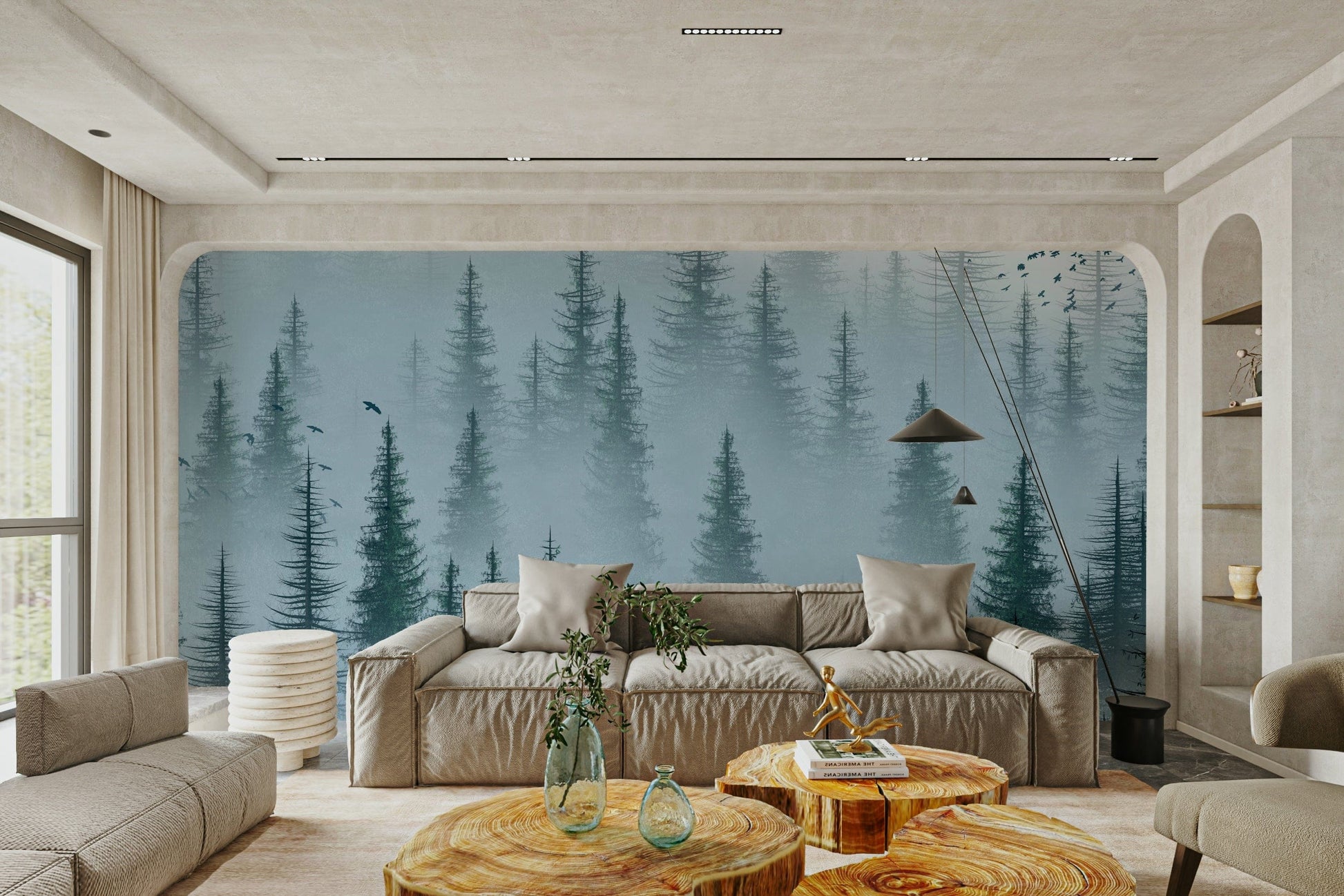 tree pattern wall mural in cool tones