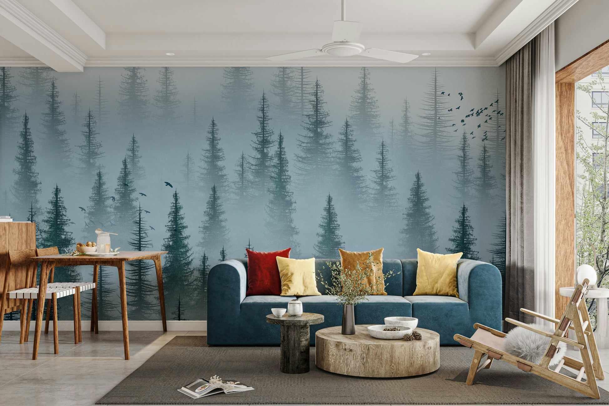 jungle wallpaper mural with pine trees