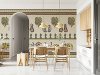 Hand-illustrated Mithila art wall mural in earthy colors