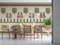 Close view of Mithila Majesty mural artwork on wall