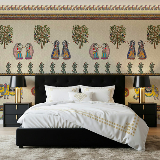Indian folk art inspired Mithila wall mural design