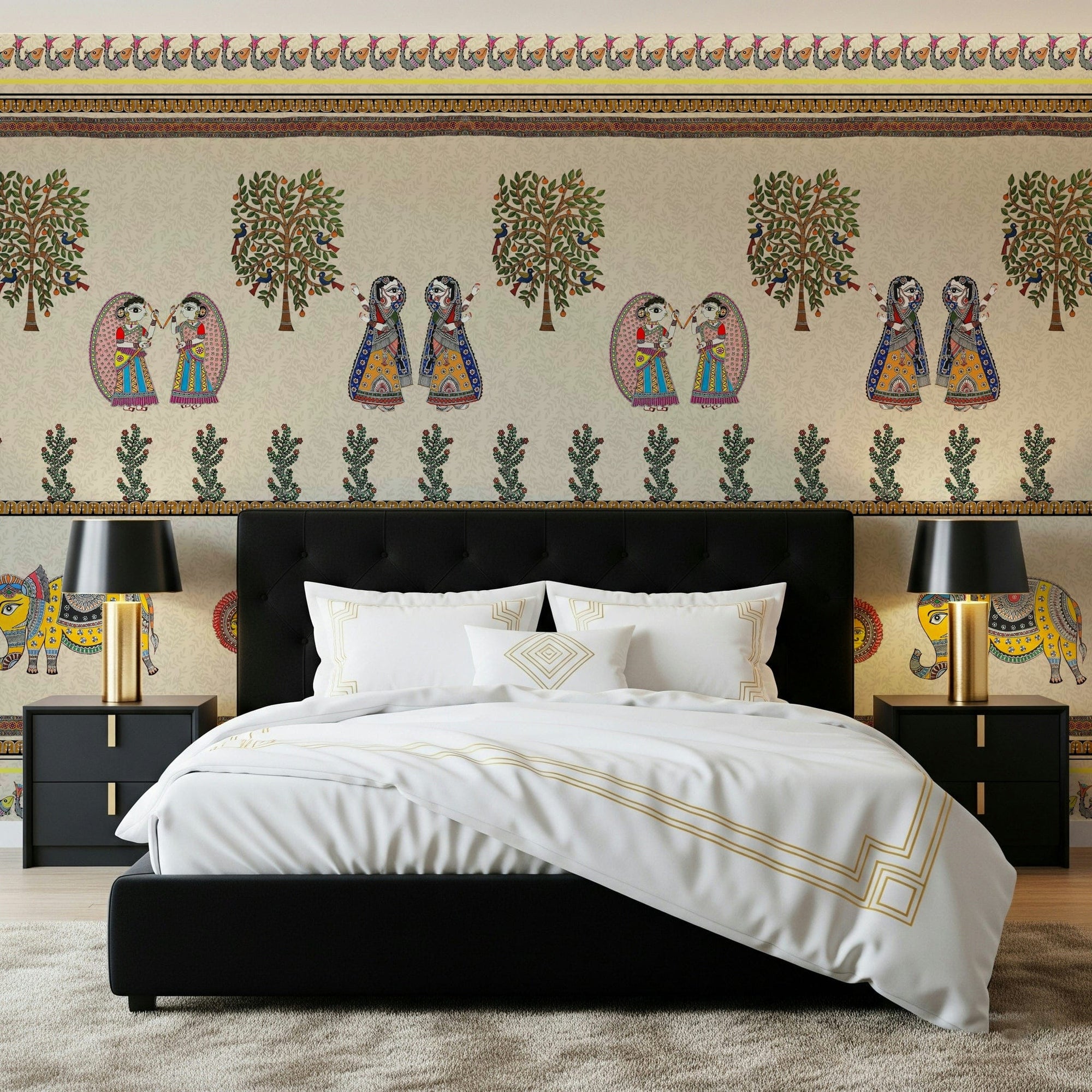 Indian folk art inspired Mithila wall mural design, GD7550