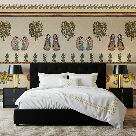 Indian folk art inspired Mithila wall mural design, GD7550