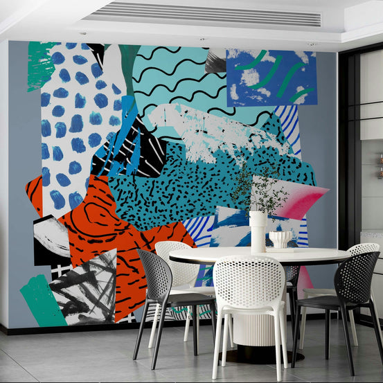 Colorful abstract collage art print Mix Blue Wall Mural GD5091