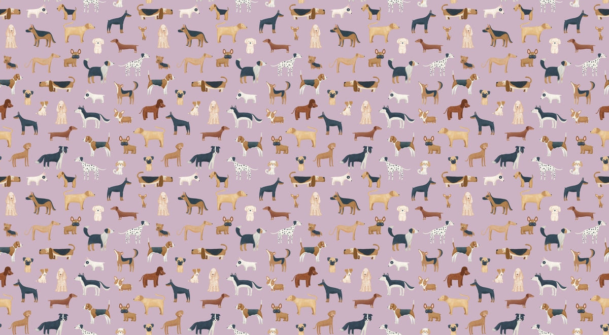 Lilac Dog Pattern Wallpaper in your room — zoomed