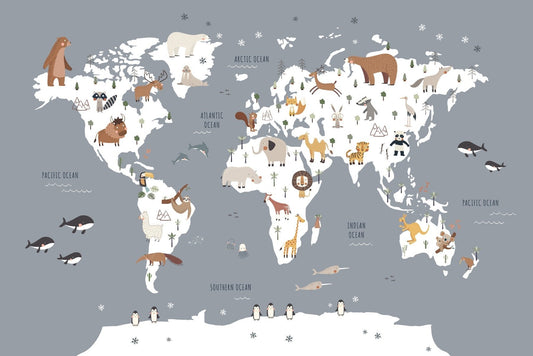magical Animal World Map Wallpaper Mural