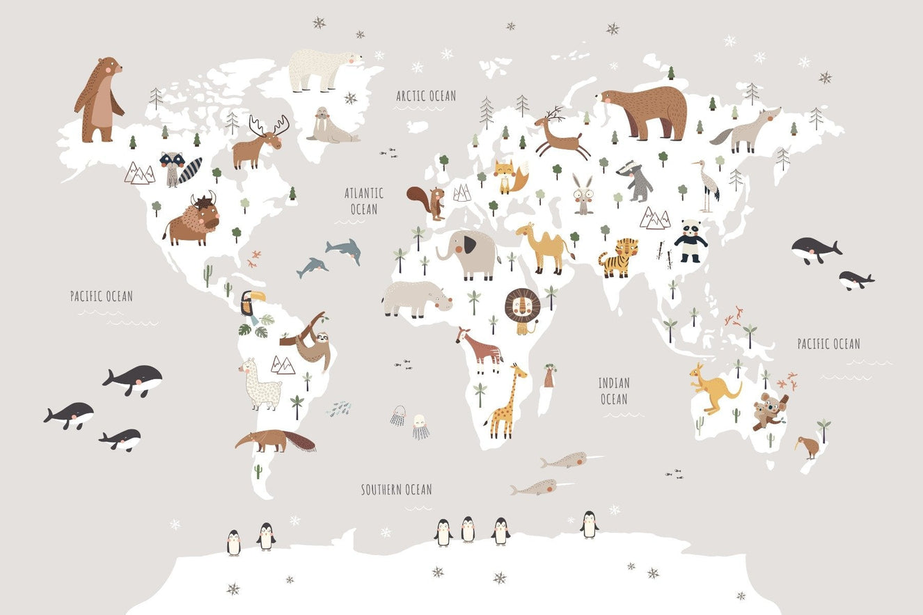 Magical World Map of Animals wallpaper