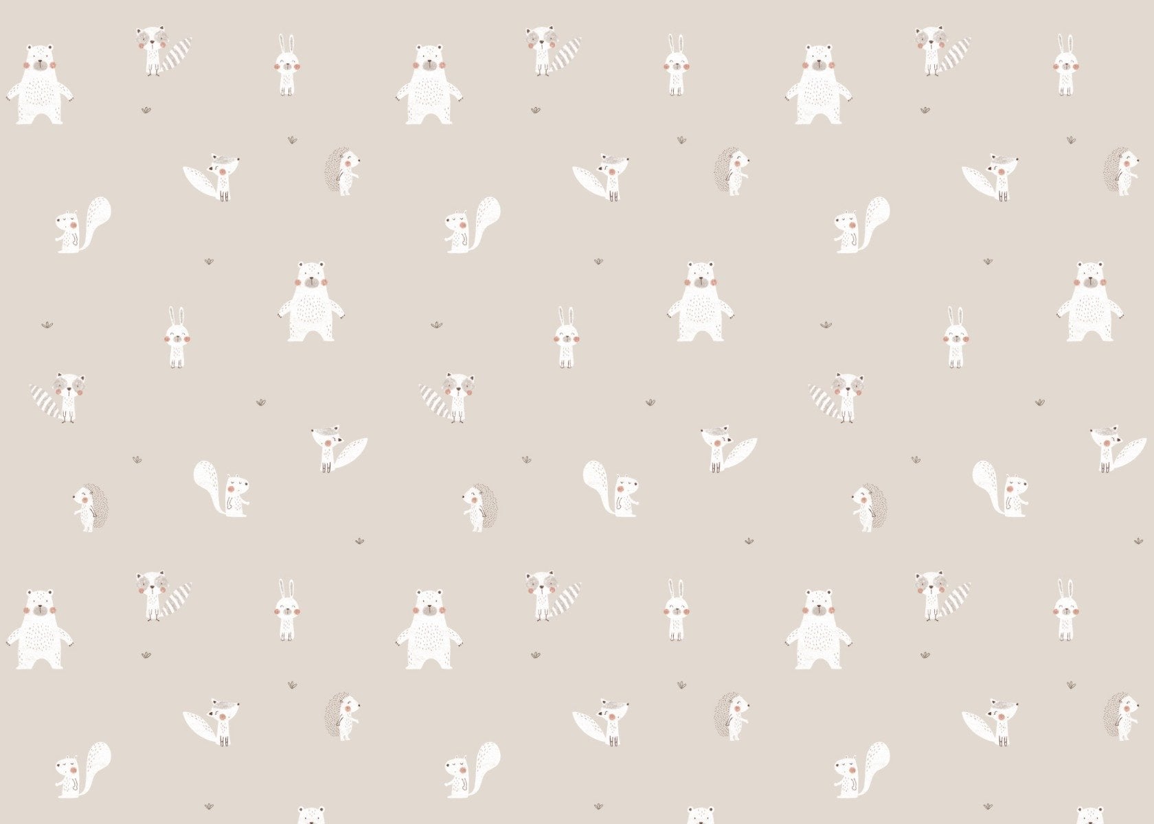 Forest Animals Beige Wallpaper For Walls in your room — zoomed