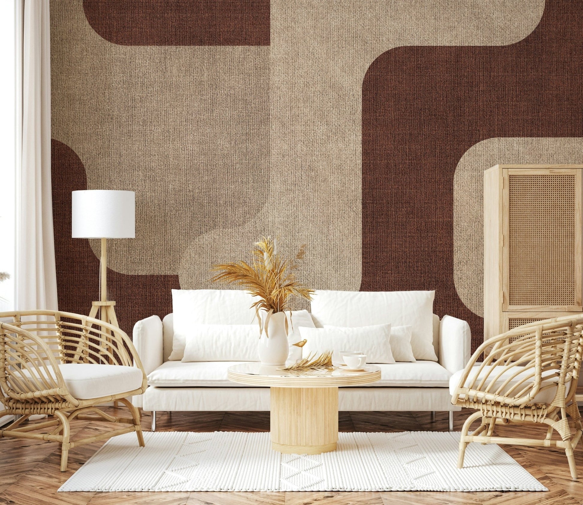 Warm Mocha Curves Design mural suitable for living room statement.