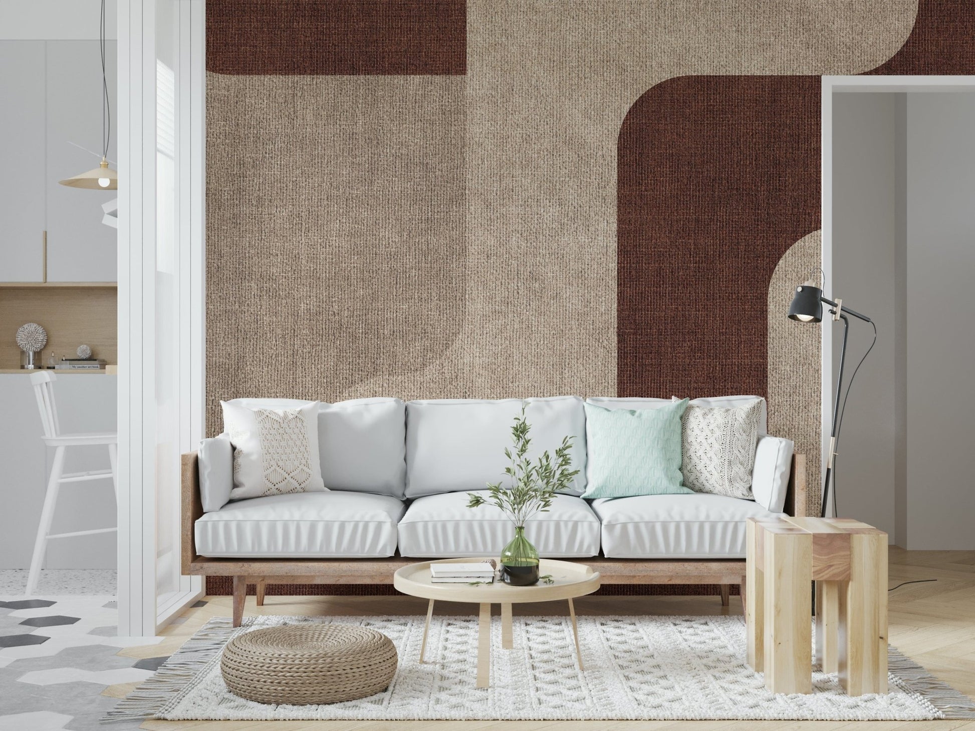 Rich Mocha Curves Design wallpaper, elegant mid-century inspired print.