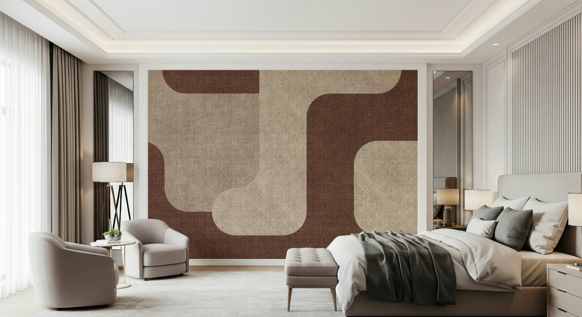 Mocha Curves wall mural backdrop, inviting texture, coffee hues.