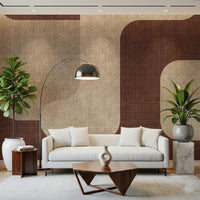 Earthy Mocha Curves Design mural, neutral shades, large geometric.