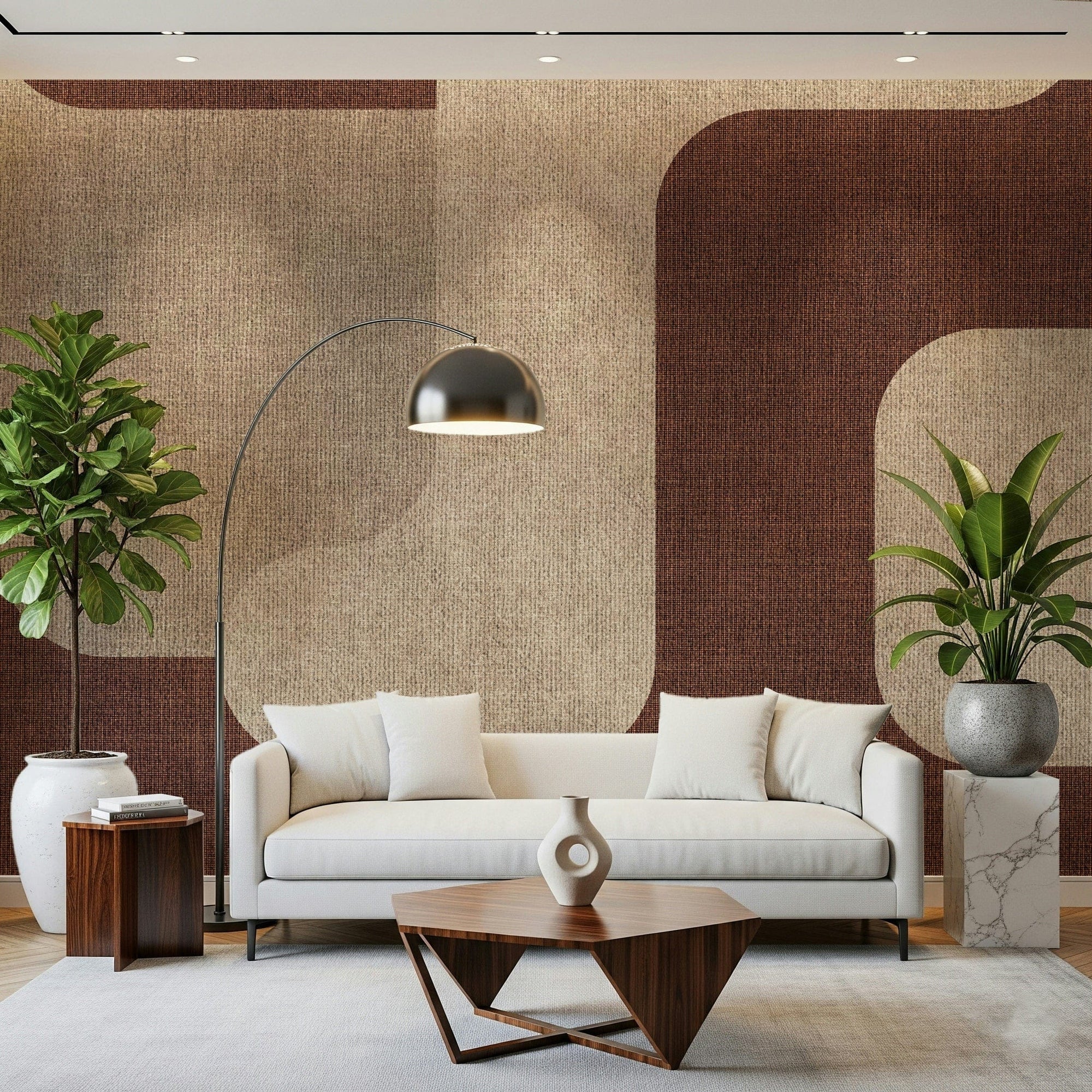 Earthy Mocha Curves Design mural, neutral shades, large geometric., GD7076