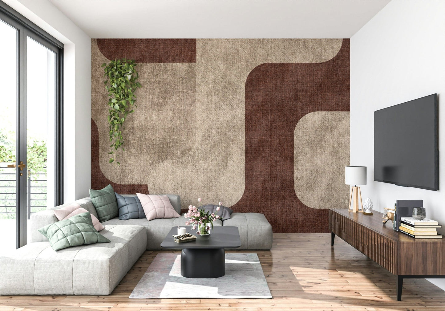 Mocha Curves Design wall decor, sophisticated ochre and umber palette.