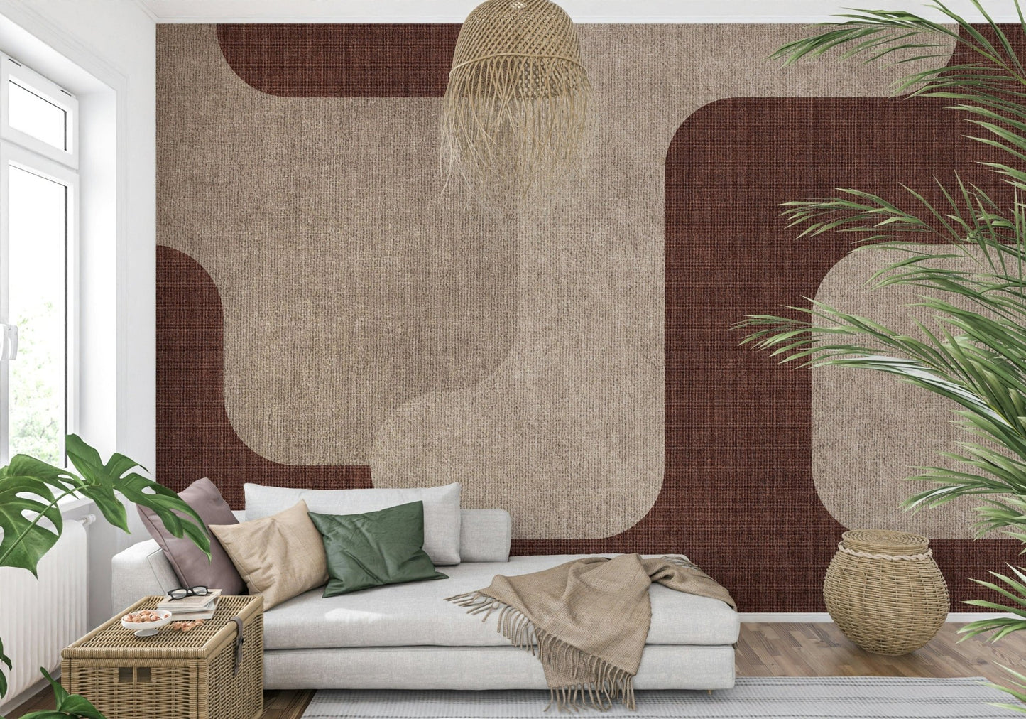 Modernist Mocha Curves Design wallpaper for a warm, minimalist home.