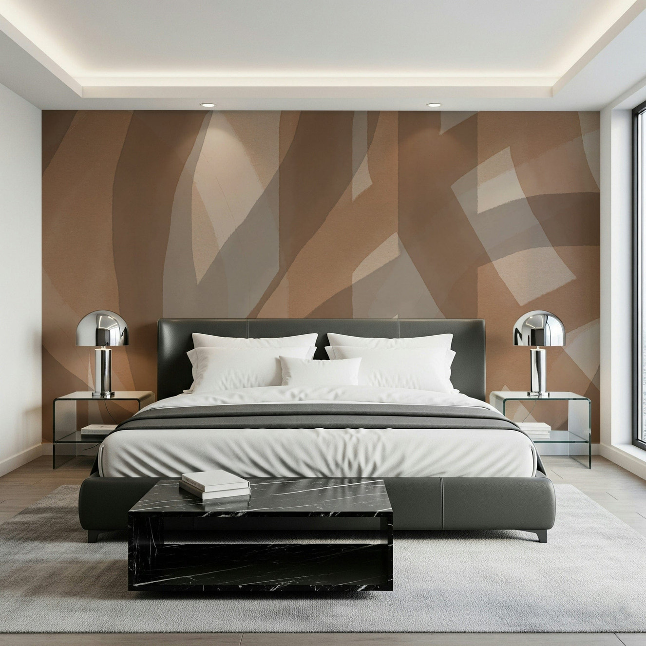 A beautiful mocha flow abstract wallpaper mural for a modern home.