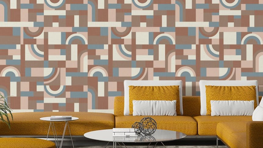 A wall mural featuring a soft, abstract pattern with a flowing, harmonious feel.

