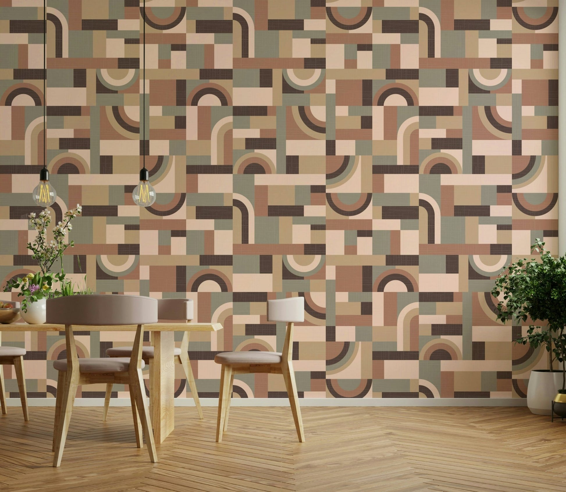 The mural extends across the entire wall, creating a clean backdrop.

