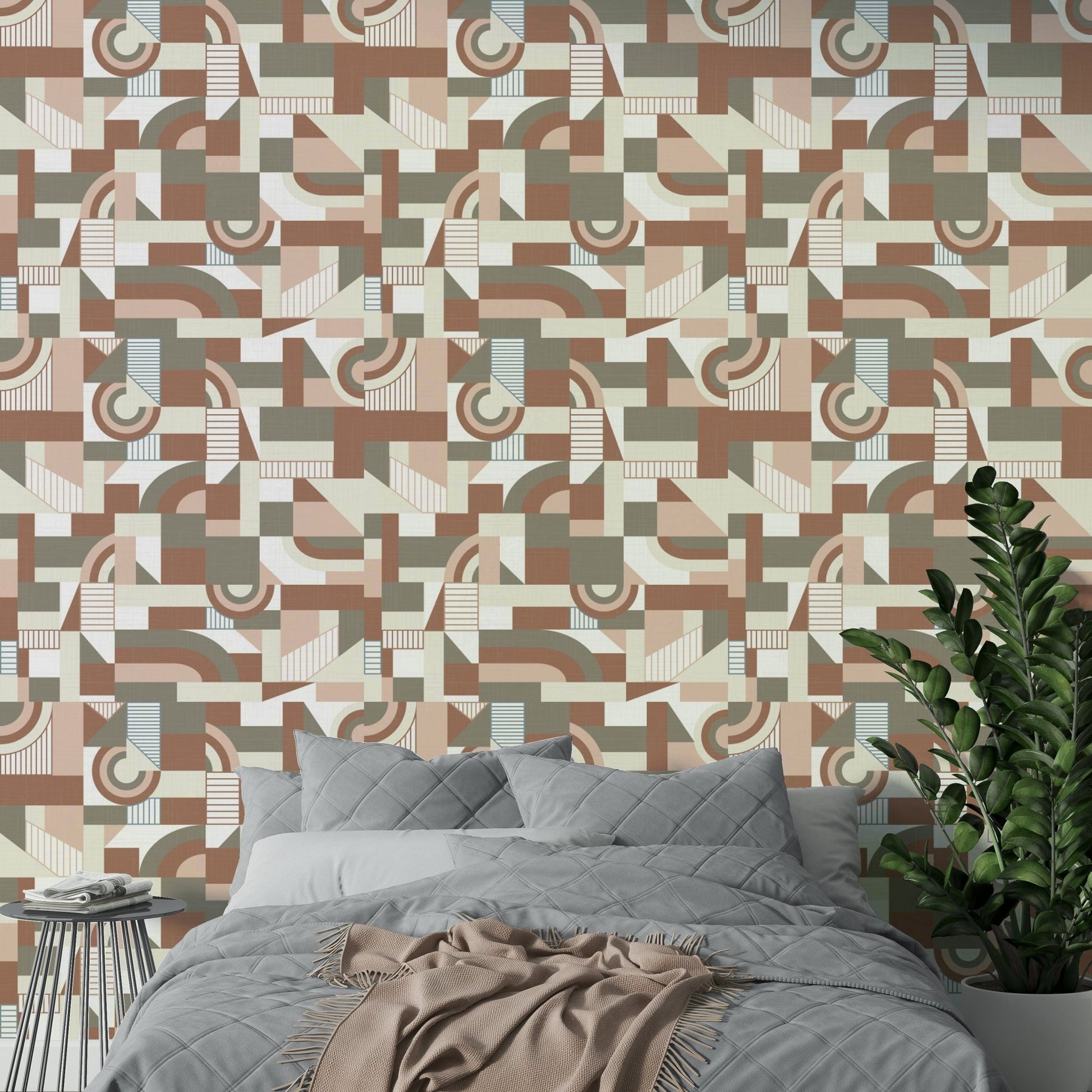 The mural extends across the entire wall, creating a clean backdrop.

