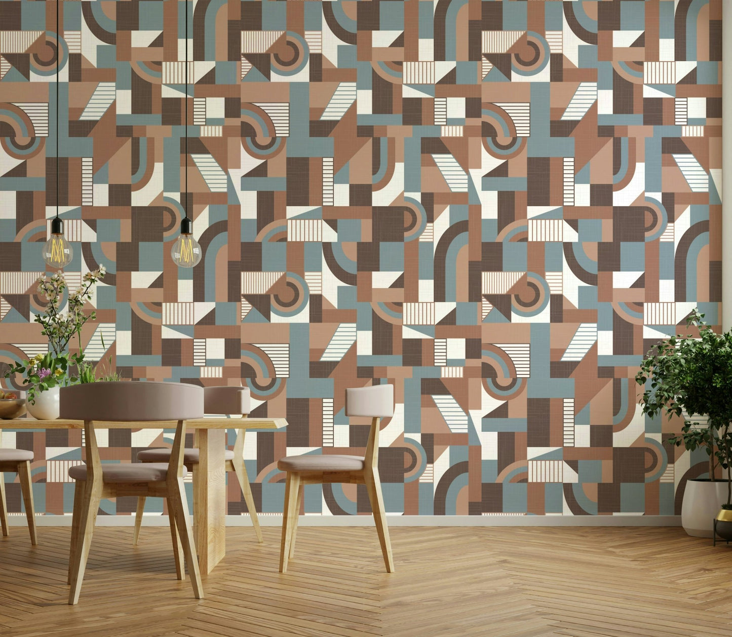 A wall mural featuring a soft, abstract pattern with a flowing, harmonious feel.

