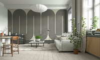 A wall mural with a bold, modern arch pattern.


