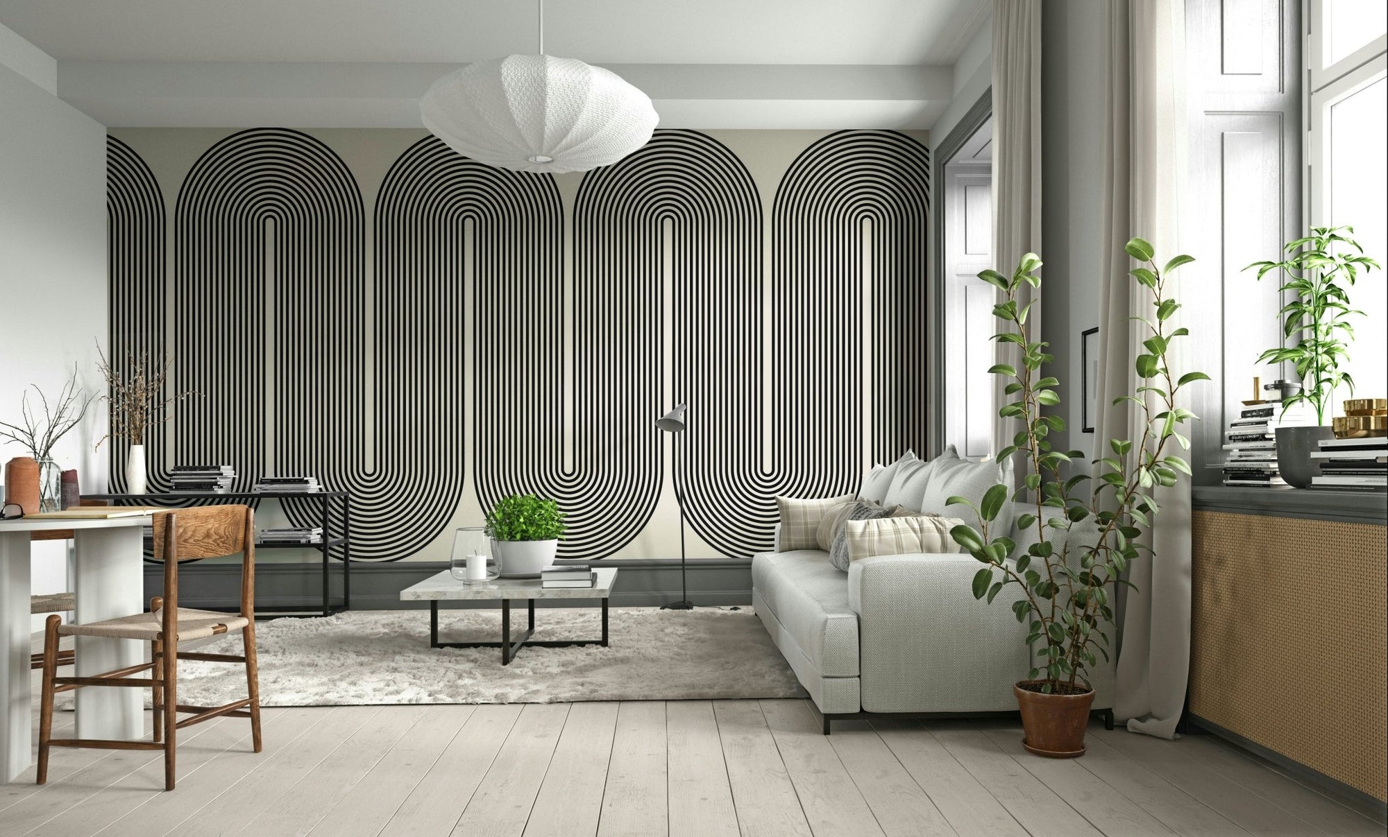 A wall mural with a bold, modern arch pattern. GD3399

