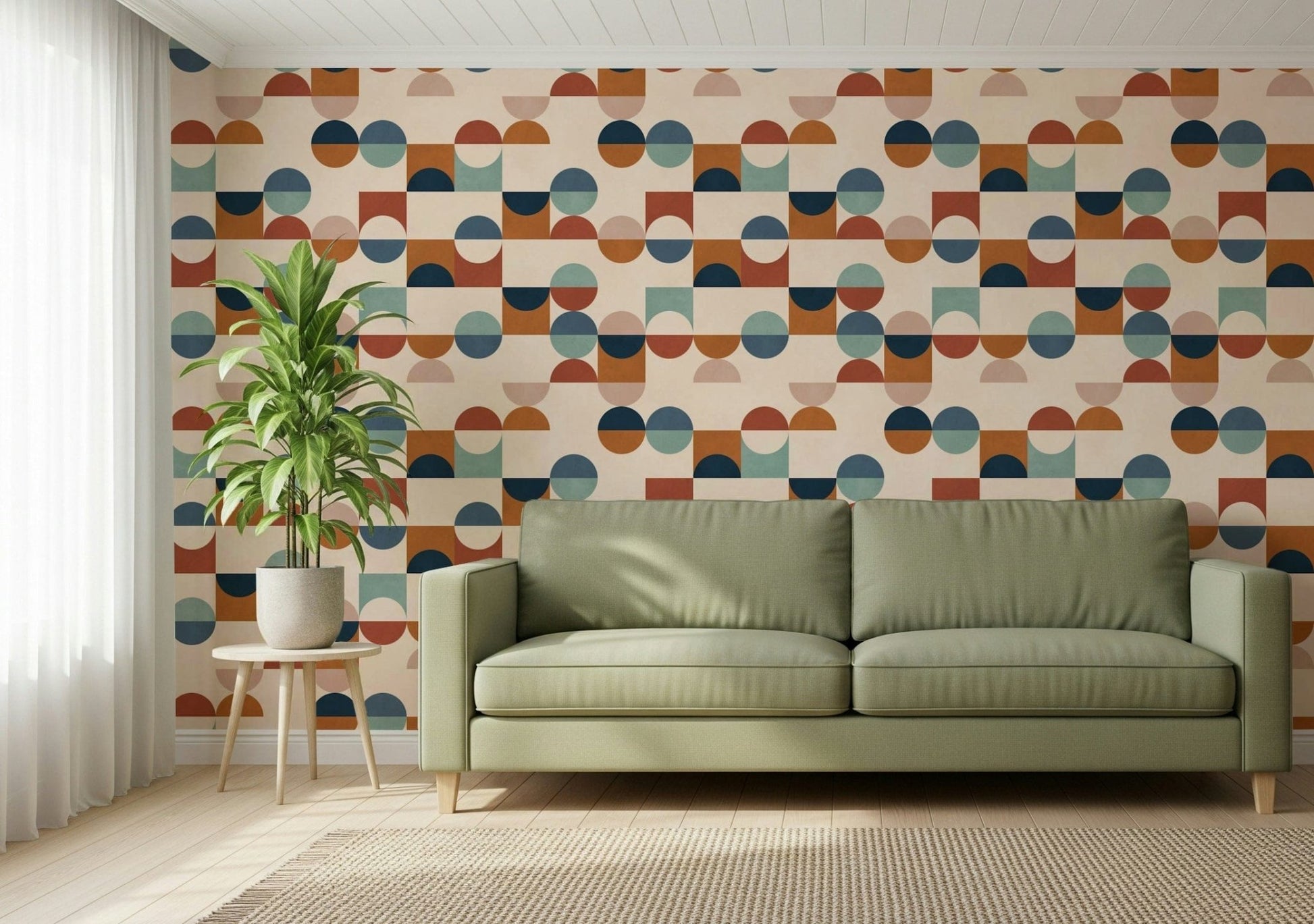 Abstract Mod Blocks wall decor, semicircles and blocks in warm hues.
