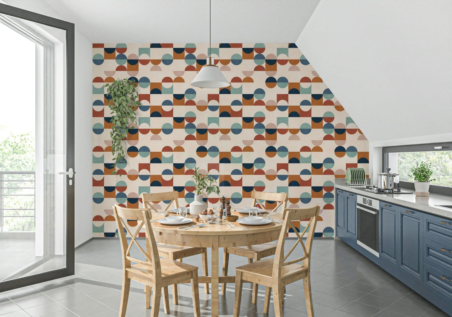 Bohemian chic Mod Blocks wallpaper mural, artistic modular forms.