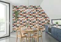 Bohemian chic Mod Blocks wallpaper mural, artistic modular forms.