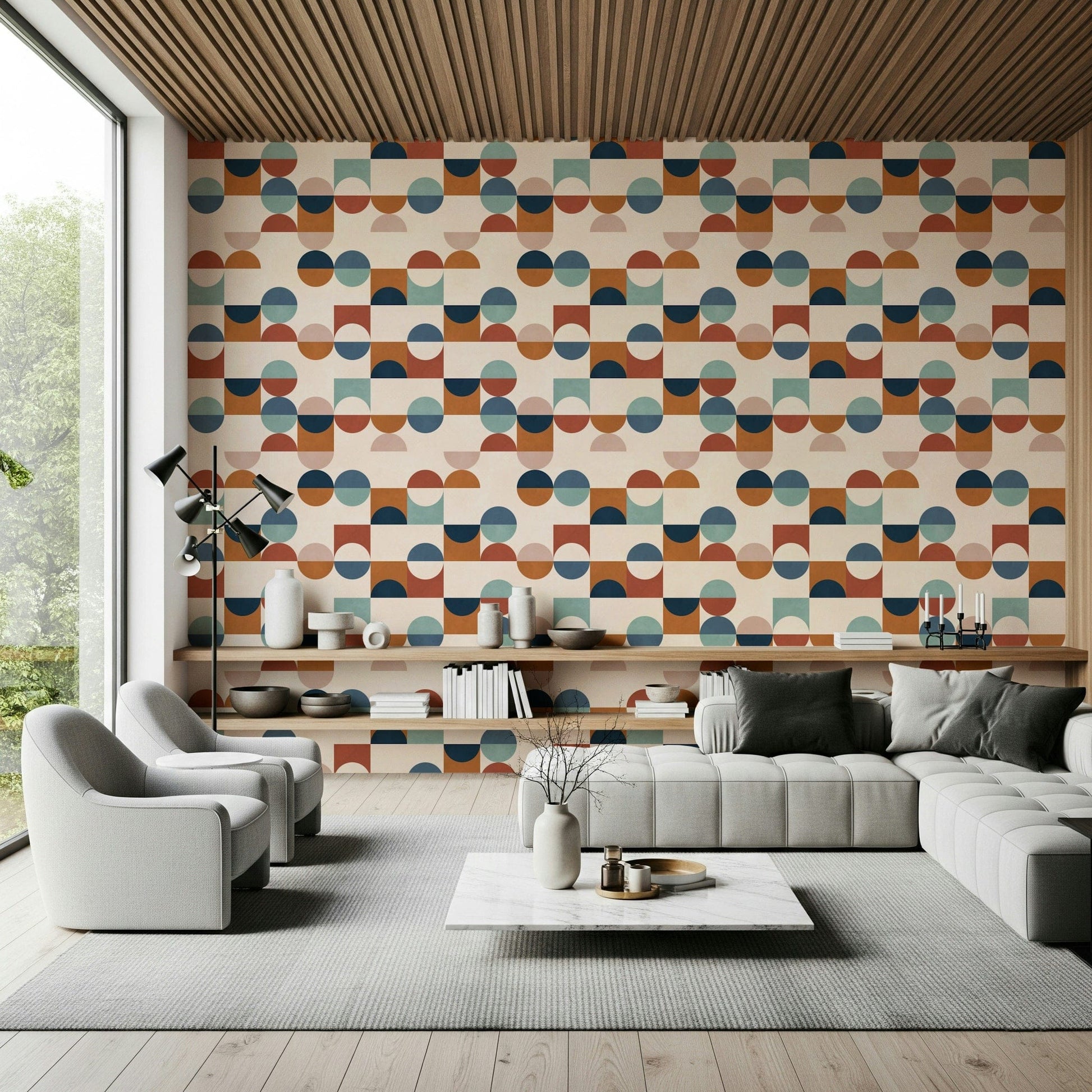 Graphic Mod Blocks wallpaper for walls, sophisticated color palette.