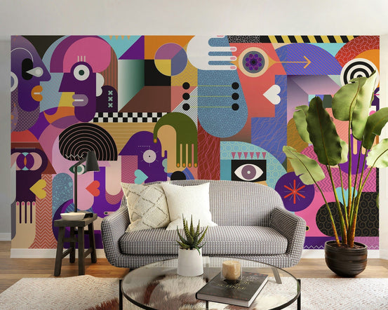 Bold and vibrant graffiti wall mural wallpaper for interiors., B312