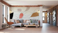 An energetic wall mural with an abstract design.

