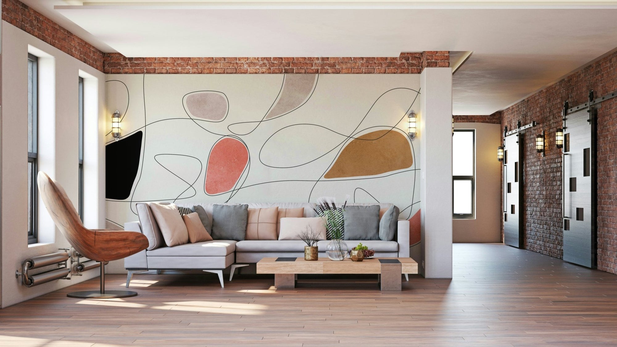 An energetic wall mural with an abstract design. GD3820

