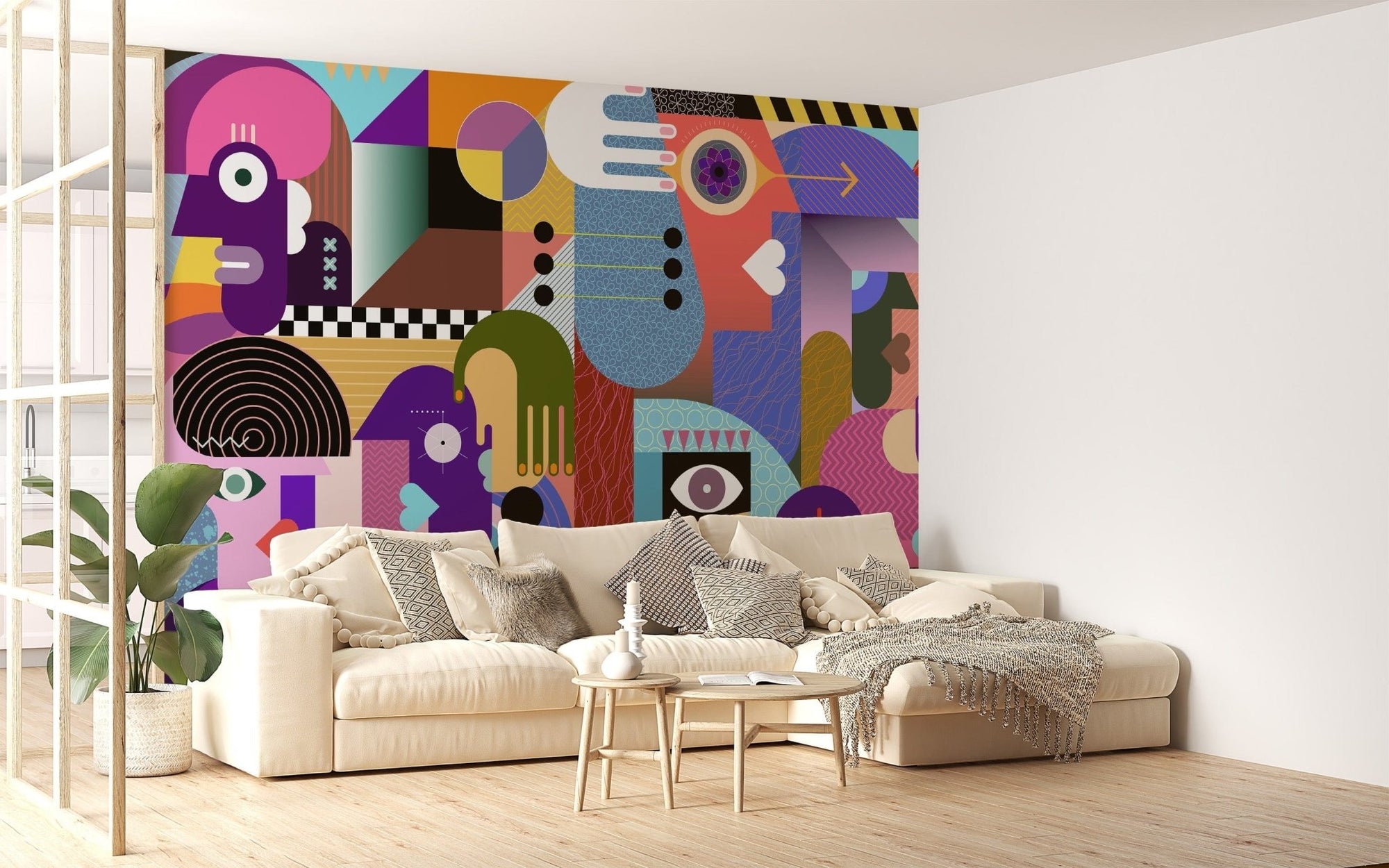 Modern abstract people collage mural art, B350