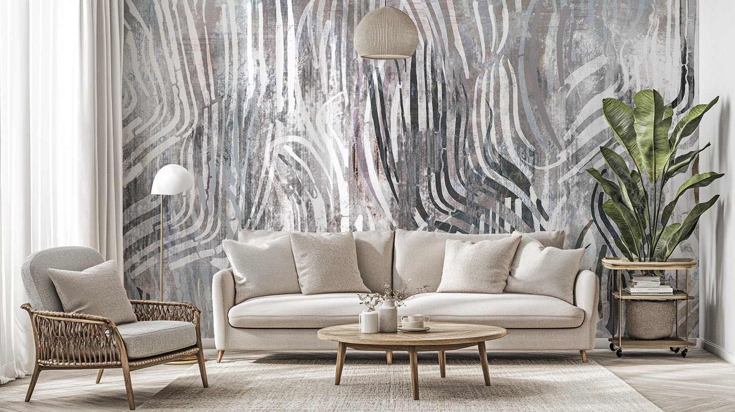 Living room pops with bold modern abstract mural design C442