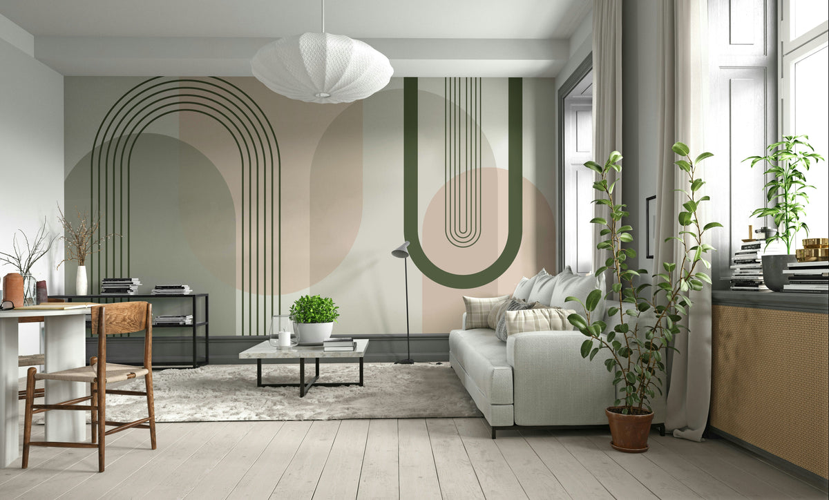 A wall mural of a geometric arch pattern. GD3598

