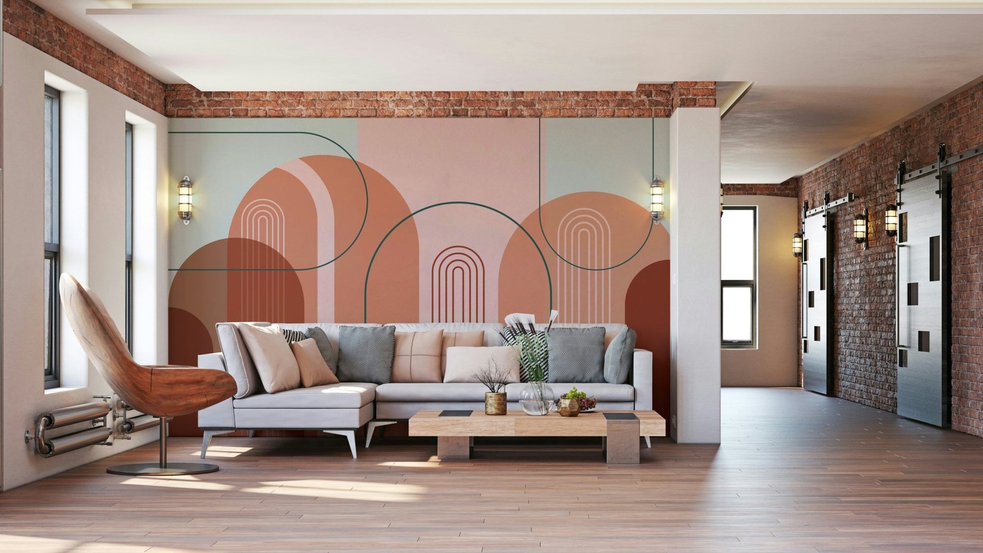 Chic Modern Archway Wall Mural in Neutral Tones
