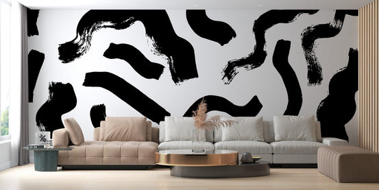 Modern Art Black Brushstrokes Wallpaper accents living rooms C453