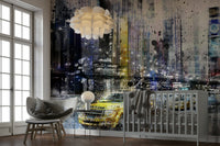 Grunge-style NYC mural blending modern art and iconic views., GD1476