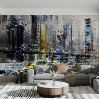 Mixed media collage mural showcasing Manhattan energy., GD1476