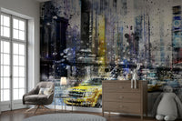 Contemporary wall mural mixing NYC symbols with graphic design.

