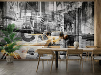 Eclectic NYC-inspired mural with type, graphics, and color splashes., GD1477
