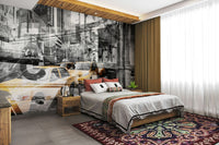 Urban collage wall mural with NYC landmarks and pop art flair., GD1477