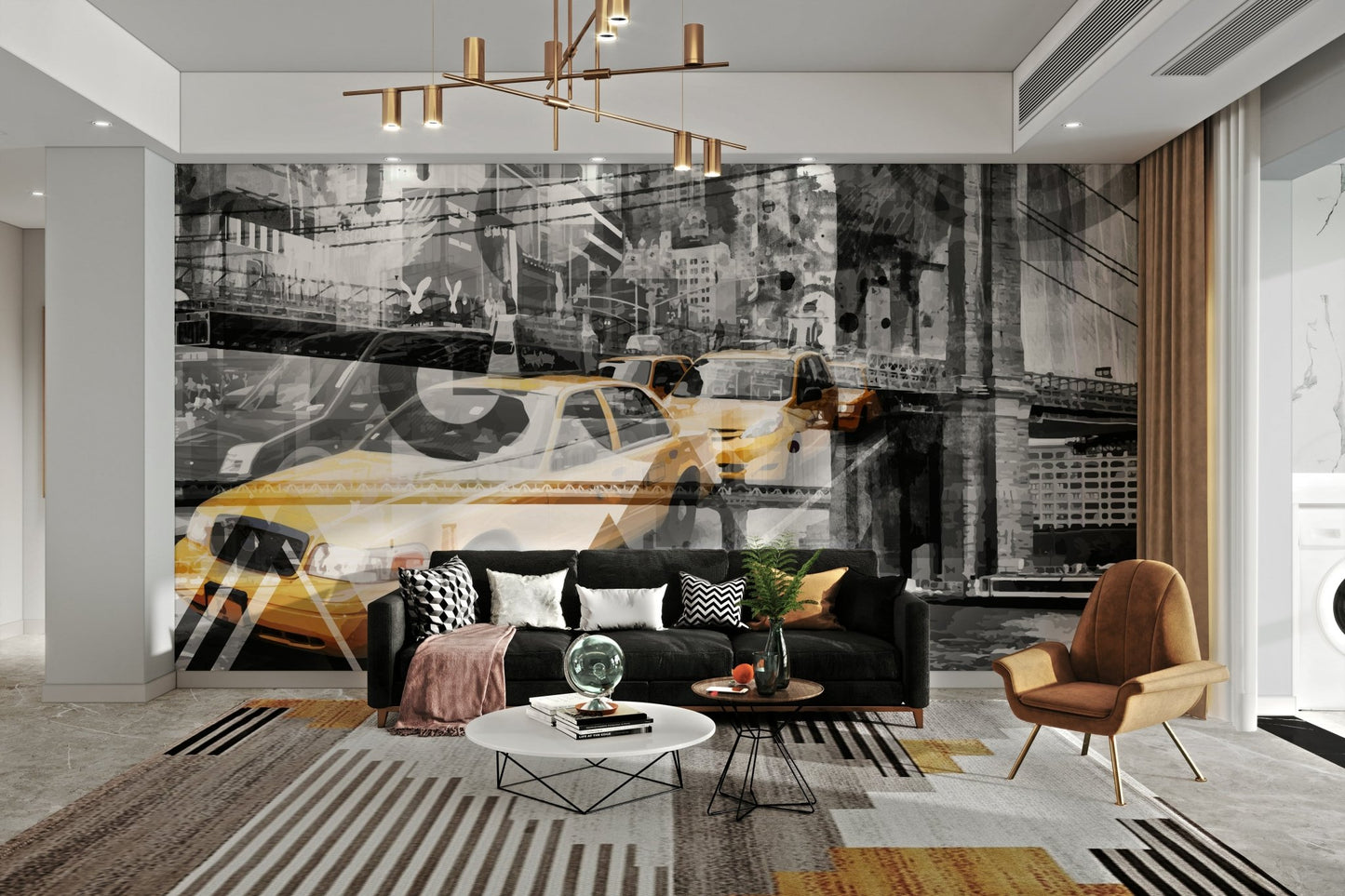 Contemporary NYC mural with layered textures and urban themes., GD1477