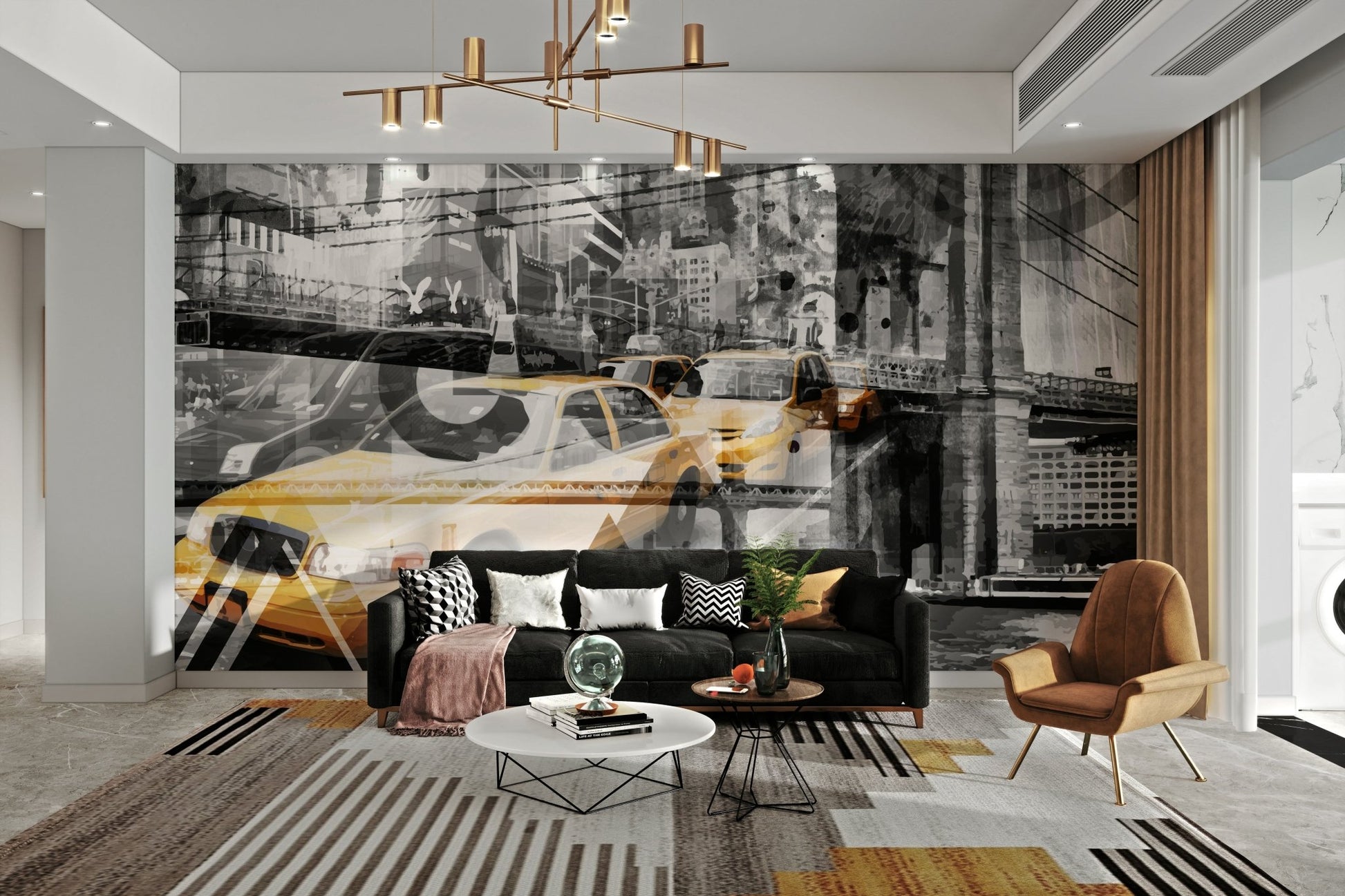 Contemporary NYC mural with layered textures and urban themes., GD1477