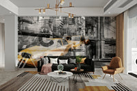 Contemporary NYC mural with layered textures and urban themes., GD1477