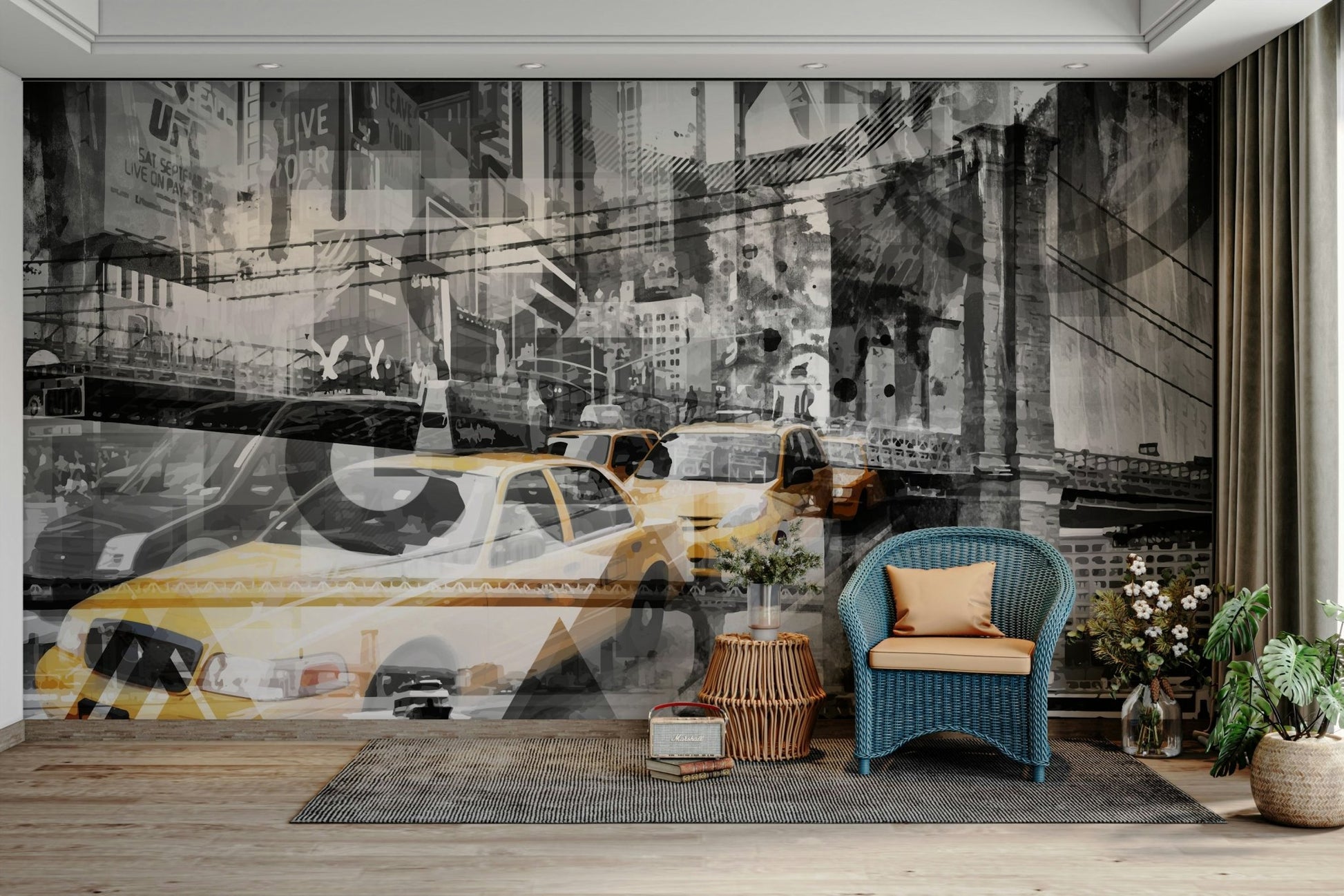 Artistic wall design showing abstract New York city details., GD1477
