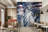 Blue-themed Statue of Liberty wall mural in modern style.