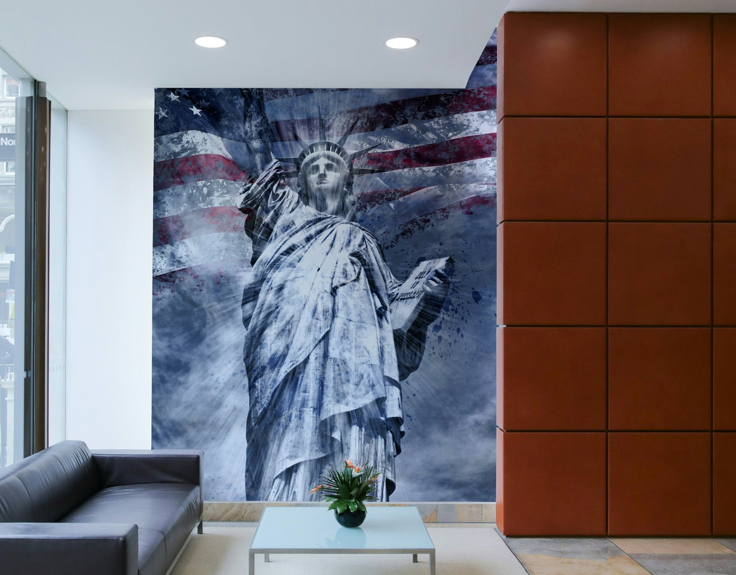 Pop art-inspired blue Statue of Liberty wall mural